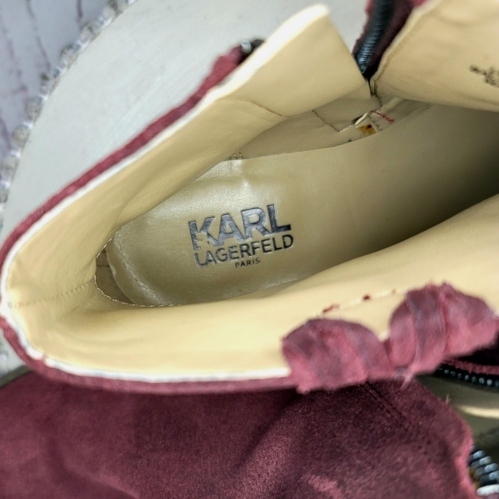 Karl Lagerfeld Paris Sixte Women's Burgundy Suede Ankle Boots Size 6.5M - Picture 15 of 15